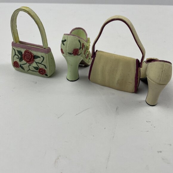 Vintage Miniature Ceramic 3” Shoe And Purse High Heels Floral Lot Of 2 - Picture 2 of 5